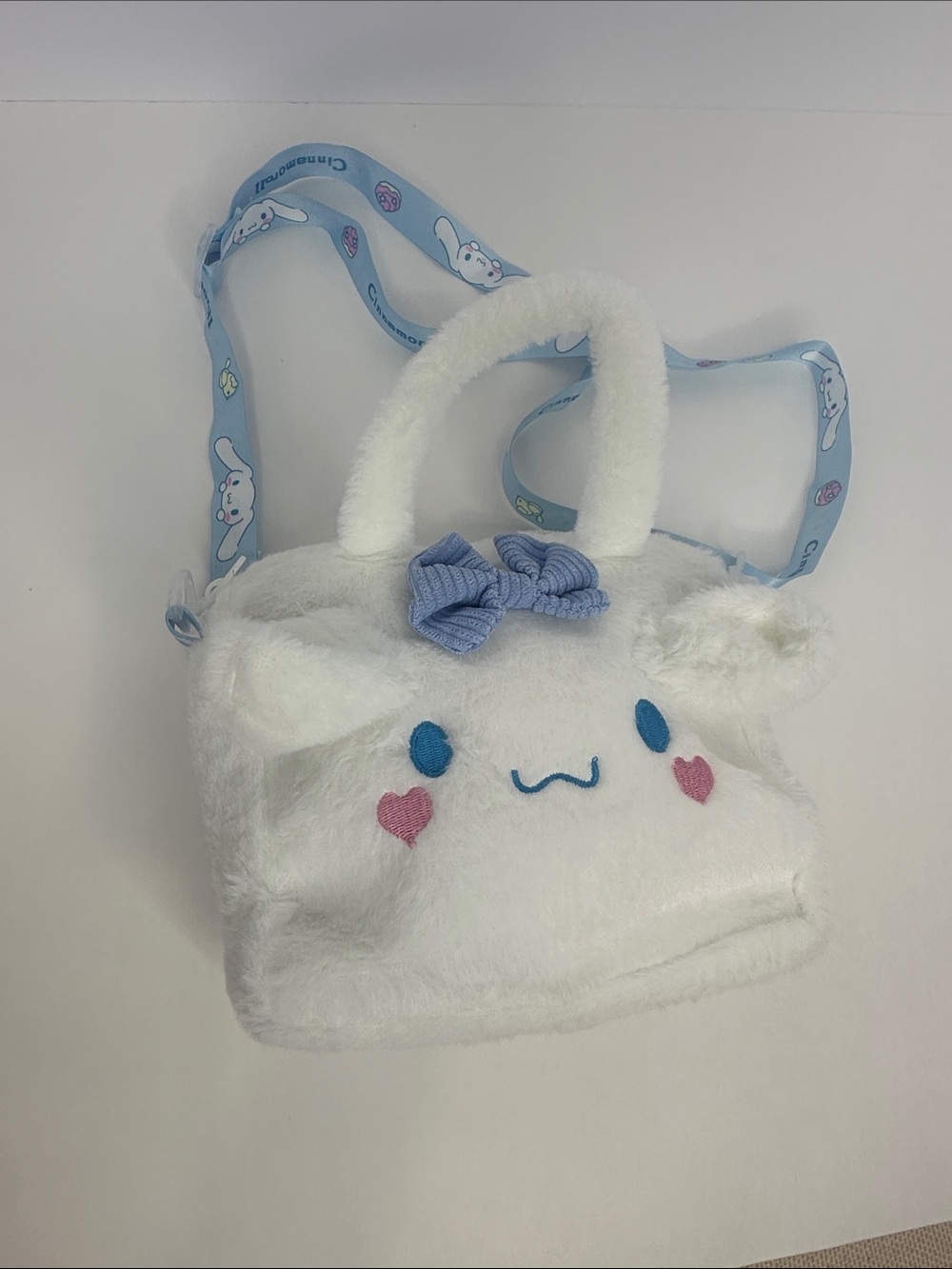 Cinnamoroll Type Plush white Crossbody Bag with Blue Accents